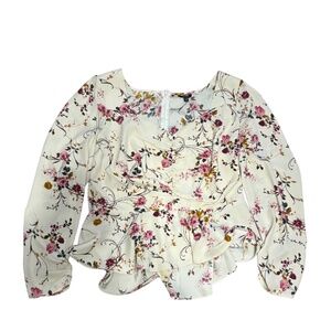 Buffalo Women’s Cream floral Blouse - Square Neckline Size XL with Botton Detail